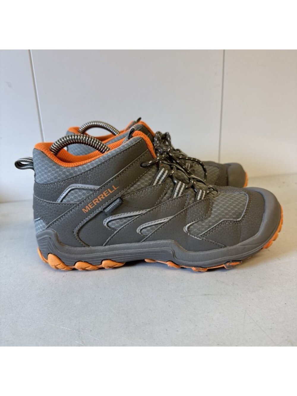 Merrell Chameleon 7 Waterproof Mid Hiking Boots Gray Orange Kids Boys Size 5.5 M